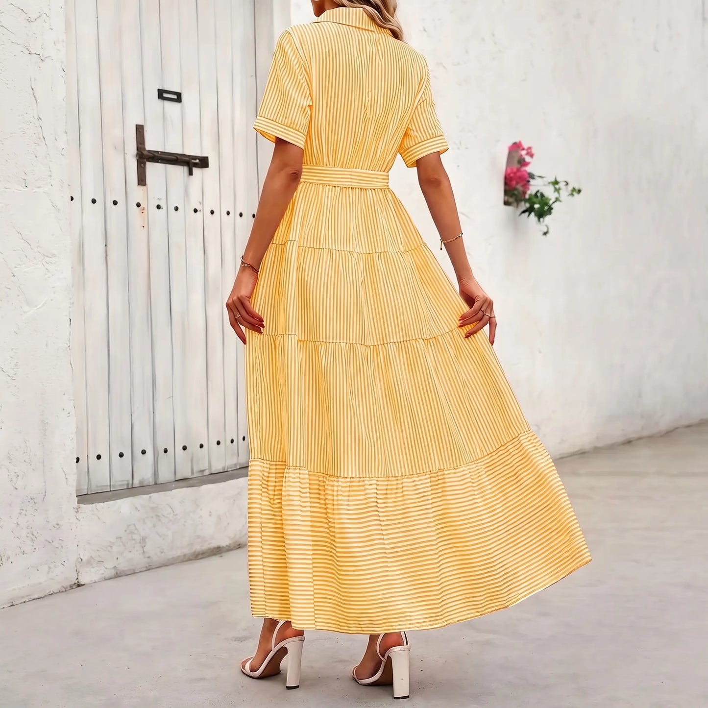 Robe Riviera — chemise longue rayée à ceinture